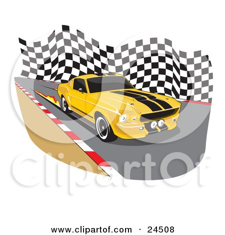 Clipart Illustration of a Convertible 1960 Ac Shelby Cobra Car With Racing 