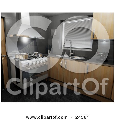 Royalty-free 3d architecture clipart picture of a modern kitchen interior 