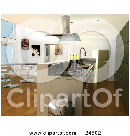 Royalty-free 3d architecture clipart picture of a modern kitchen interior 