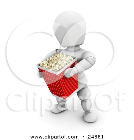 Movie Theaters on White Character In A Movie Theater  Carrying A Large Bucket Of Popcorn