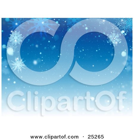 Royalty-free holiday clipart picture of snowflakes falling on a blue winter 