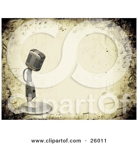 Clipart Illustration of a Vintage Microphone Over A Grunge Background