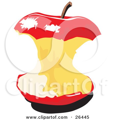 Royalty-free nutrition clipart picture of a red apple core with a stem on 