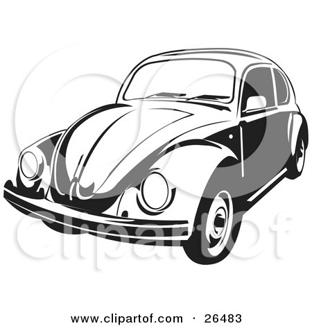 Clipart Illustration of a Volkswagen Beetle Car In Black And White by David 