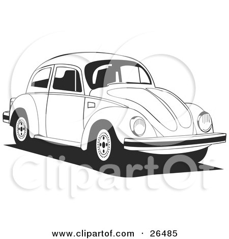 Volkswagen Bug Car Driving To The Right In Black And White by David Rey