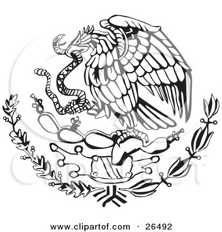 Clipart Illustration of The Mexican Coat Of Arms Showing The Eagle Perched