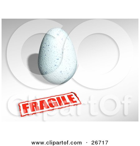 Fragile Funny Sticker on Pale Blue Bird Egg With A Red Fragile Sticker By Kj Pargeter  26717