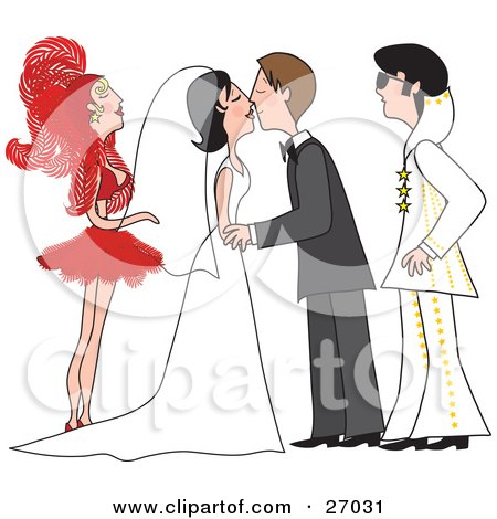 Clipart Illustration of a Bride And Groom In A Gown And Tuxedo