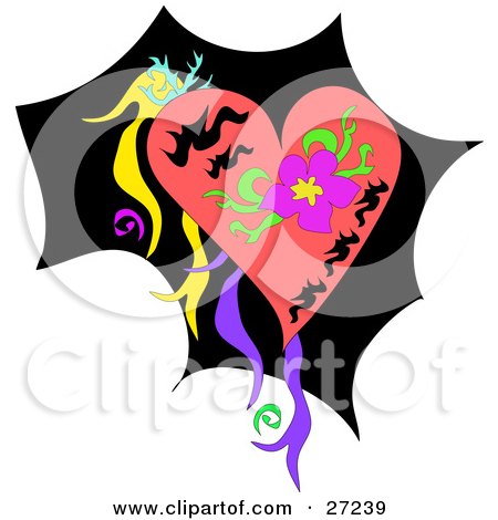 Royalty-free web design clipart picture of a pink heart with a purple flower 