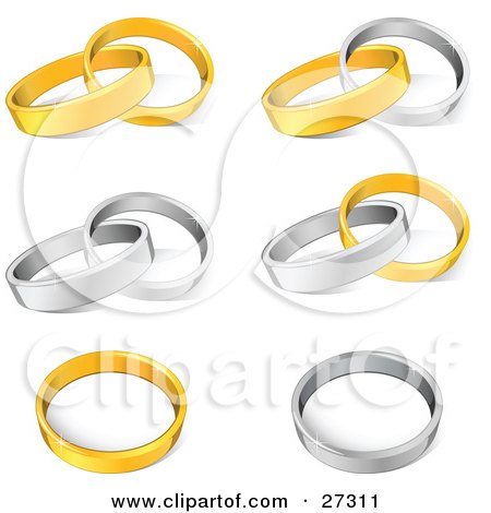 Collection Of Gold And Silver Wedding Band Rings Entwined Together And 