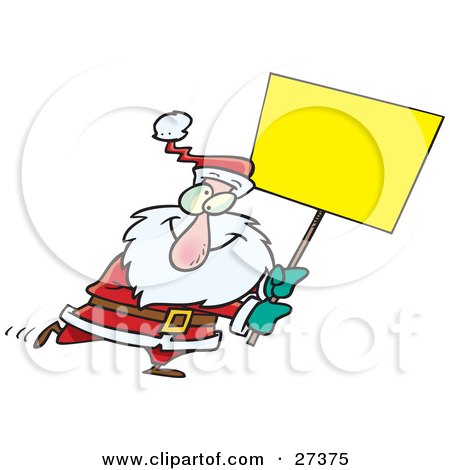 Clipart Illustration of a Cross Eyed Santa Walking Around With A Blank 