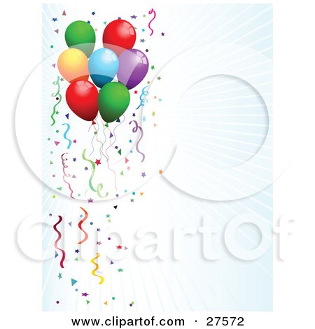 And Blue Background Bordered By Colorful Party Balloons, Streamers And