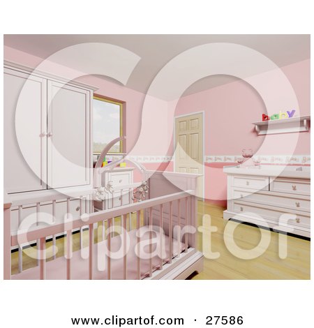 Girls Furniture on 27586 Clipart Illustration Of A Pink Baby Girls Nursery Room With A