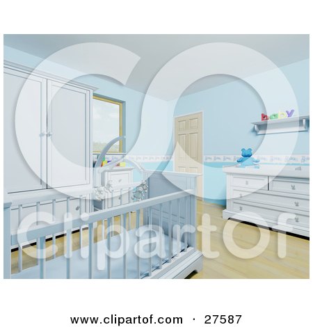 Baby Nursery Furniture on Poster  Art Print  Blue Baby Boy S Nursery Room With A Teddy Bear