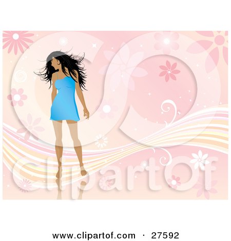 Short Black Dress on Illustration Of A Sexy Black Haired Woman In A Short Blue Dress