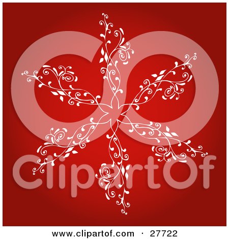  white snowflake with intricate designs over a gradient red background.