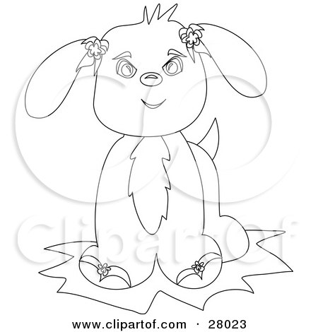  Pictures Colour  Print on Coloring Book Page Of An Adorable Puppy Dog With Flowers On Its Ears