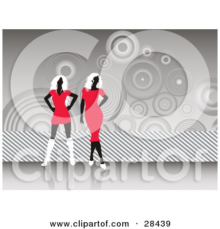 Black  White Cocktail Dress on Illustration Of Two Black Faceless Women In Red Dresses And White
