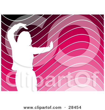  woman dancing over a wavy black, pink and white wavy background.