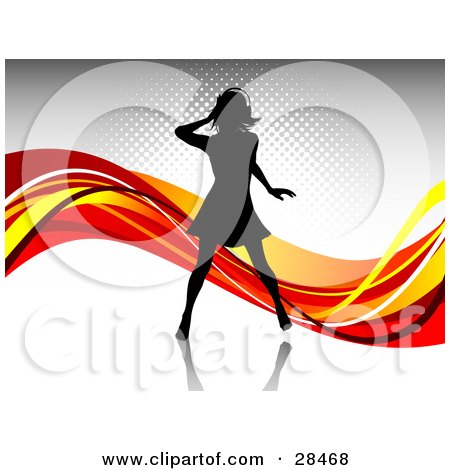 Clipart Illustration of a Black Silhouetted Woman Wearing Headphones And 