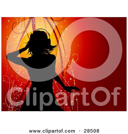Clipart Illustration of a Black Silhouetted Woman Wearing Headphones And