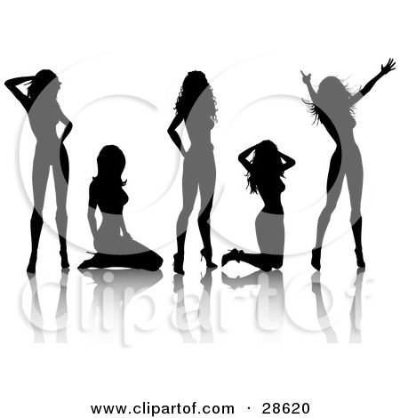 Sexy Poses on 28620 Clipart Illustration Of Five Sexy Black Silhouetted Women In