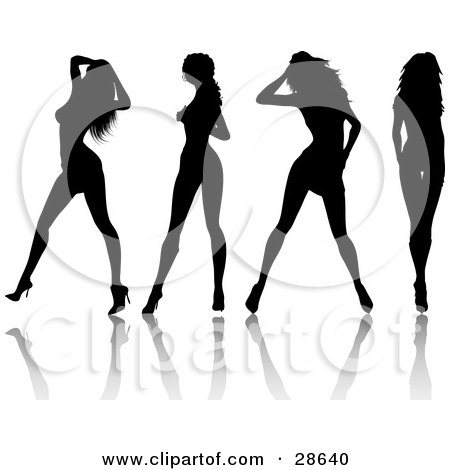 Four Sexy Black Silhouetted Women In High Heels Standing In Different Poses