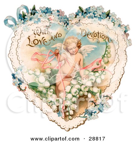 Vintage Valentines on Clipart Picture Of A Vintage Valentine Of Cupid With Ribbons  Prancing