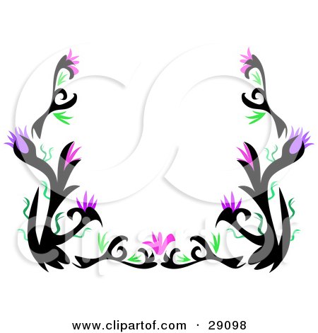  tattoo plant designs with green leaves and purple flowers, over white.