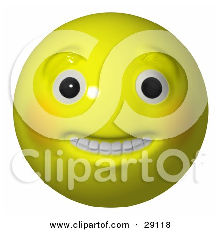 Clipart Illustration of a Big Eyed Toothy Yellow Happy Head Smiley Face by