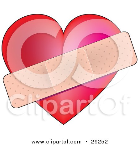 Clipart Illustration of a Red Love Heart Bandaged To Heal The Pain Of Love