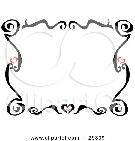 Royalty-free clipart picture of a black tattoo border with little red hearts 