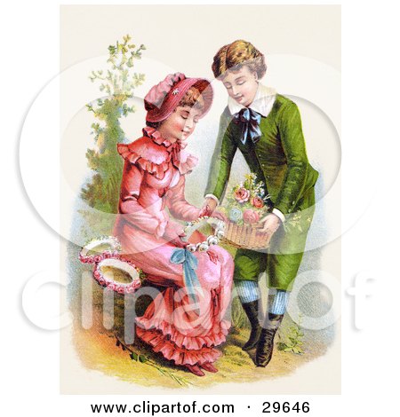http://images.clipartof.com/small/29646-Clipart-Illustration-Of-A-Vintage-Victorian-Scene-Of-A-Sweet-Young-Boy-Giving-A-Girl-A-Basket-Of-Flowers-For-Her-To-Make-Wreaths-With-Circa-1886.jpg