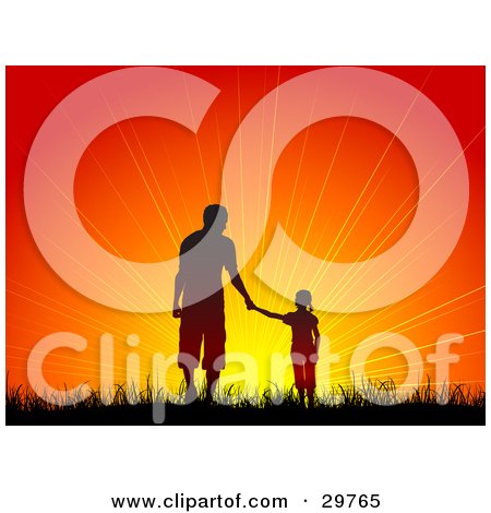 Couple Holding Hands Sunset. Silhouetted Girl Holding Hands