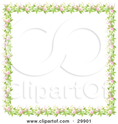 Clipart Illustration of a Border Of Green Leaves Pink And Green Flowers And