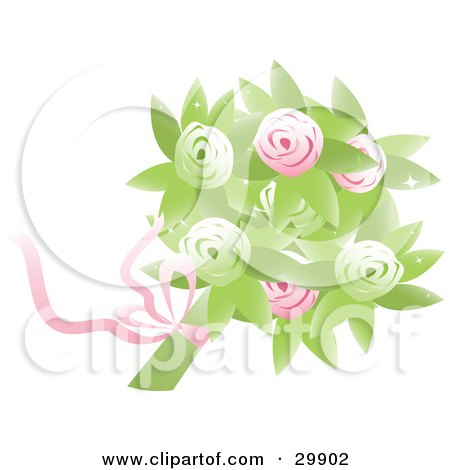 Clipart Illustration of a Bridal Bouquet Of Pink And Green Roses And Flowers