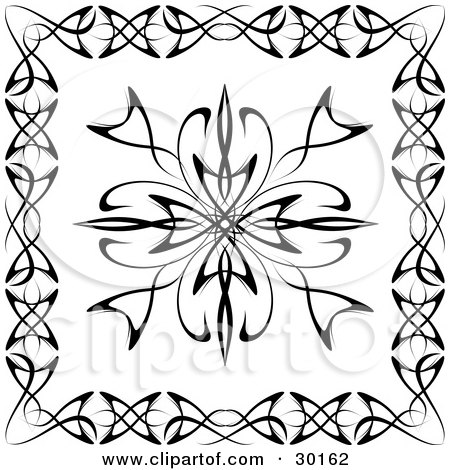 Clipart Illustration of a Black And White Tattoo Design Bordered With Other