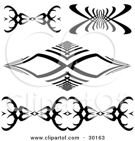 Clipart Illustration of a Set Of Four Black And White Tattoo Designs by KJ 