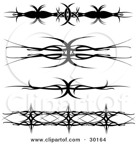 Clipart Illustration of a Set Of Four Black And White Tattoo Designs