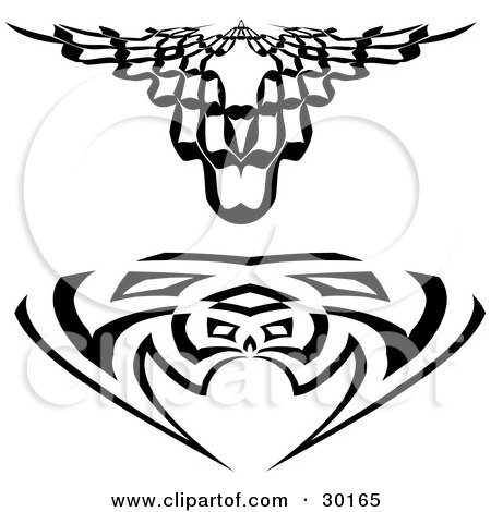 Clipart Illustration of a Set Of Two Black And White Tattoo Designs by KJ