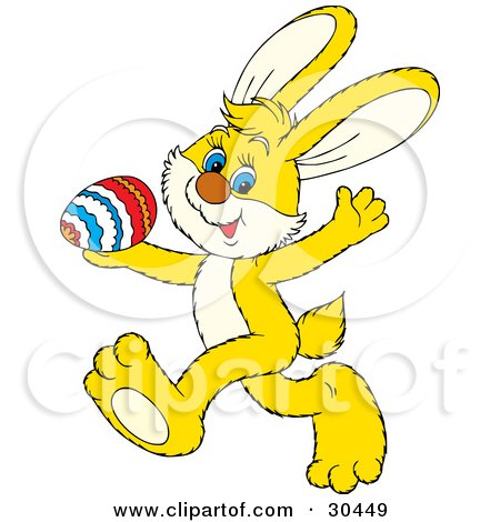 30449-Clipart-Illustration-Of-A-Cute-Yellow-Rabbit-Running-Past-With-A-Colorful-Egg-In-His-Hand.jpg