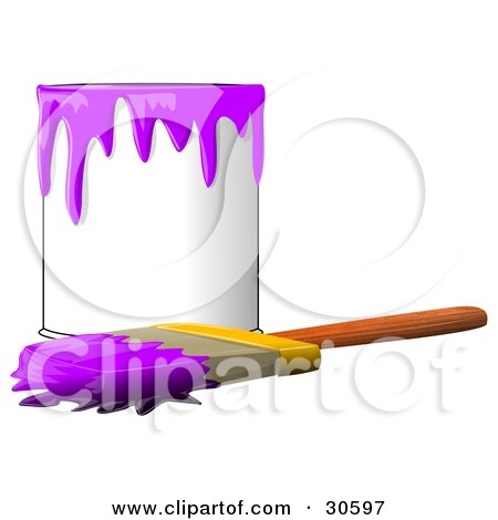 30597-Clipart-Illustration-Of-A-Wood-Handled-Paintbrush-With-Purple-Paint-On-The-Bristles-Resting-In-Front-Of-A-Can-Of-Purple-Paint.jpg