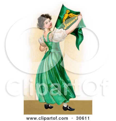  Vintage Victorian St Patrick's Day Scene Of A Patriotic Young Irish Lady 
