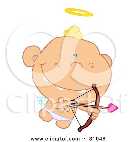 31048-Clipart-Illustration-Of-A-Grinning-Cupid-Flying-With-A-Halo-Above-His-Head-Aiming-An-Arrow.jpg