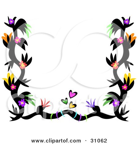 Royalty-free clipart picture of a black tattoo border with colorful flowers 