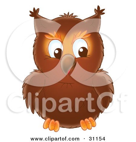 Cartoon Black And White Outline Design Of A Pondering Owl Perched On A 
