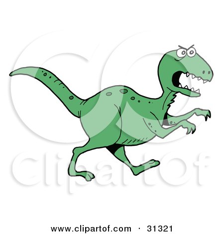 Clipart Illustration of a Mad Green TRex Dinosaur In Profile 