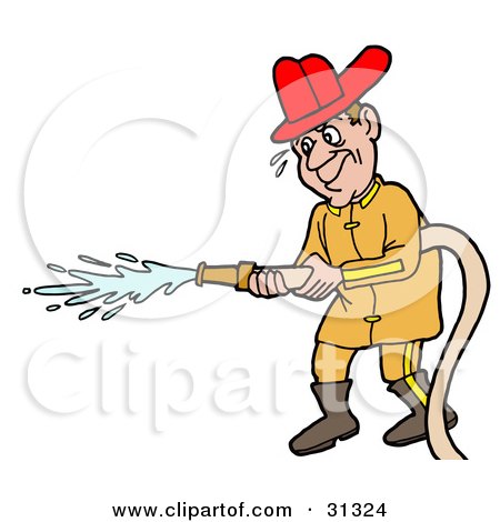31324-Clipart-Illustration-Of-A-Male-Caucasian-Fireman-In-A-Uniform-And-Red-Hardhat-Operating-A-Water-Hose.jpg