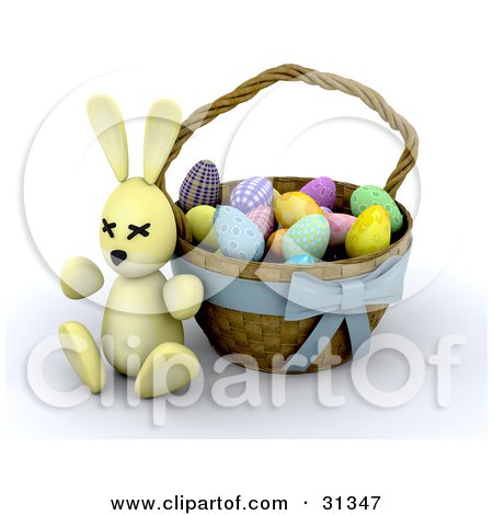 easter eggs in a basket with a bunny. Of Colorful Easter Eggs