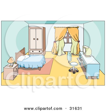 Clipart Illustration of a Bedroom Interior Of A Ni